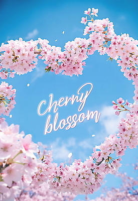 PSD 구름 편집이미지 분홍색 하늘 프레임 이벤트 사람없음 파란색 축제 봄 벚꽃 하트 디지털합성 편집소스 이미지편집 자연요소 모양 계절 꽃 컬러 파일형식