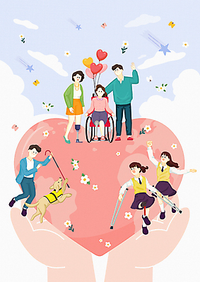 PSD 손 여자 남자 교복 분홍색 일러스트 청소년 서기 들기 앉기 여러명 성인 신체부위 하트 잡기 장애인 휠체어 화합 하트풍선 목발 안내견 의족 장애인의날 국내일러스트 모양 옷 컬러 다수 의료기기 모션 사람 개 풍선 장애 파일형식 법정기념일