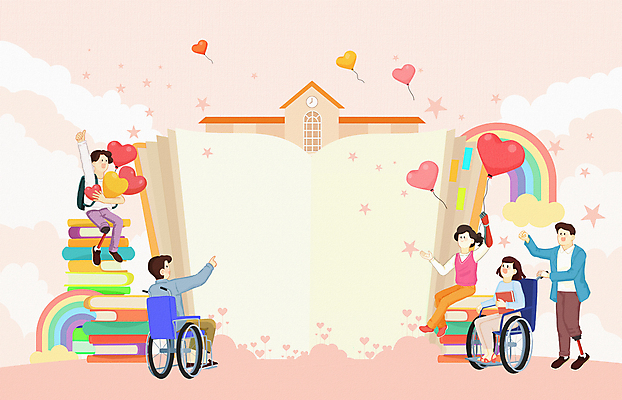 PSD 여자 남자 대학생 분홍색 무지개 일러스트 안기 앉기 여러명 성인 책 가리킴 잡기 장애인 휠체어 대학교 하트풍선 풍선 목발 의수 의족 장애인의날 성인만 국내일러스트 자연요소 학생 컬러 다수 학교 의료기기 모션 사람 손짓 하트 장애 파일형식 법정기념일