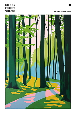 PSD 나무 길 일러스트 자연 하늘 아침 그림자 풍경 사람없음 초록색 햇빛 숲 국내일러스트 주간 식물 컬러 태양 생태계 파일형식