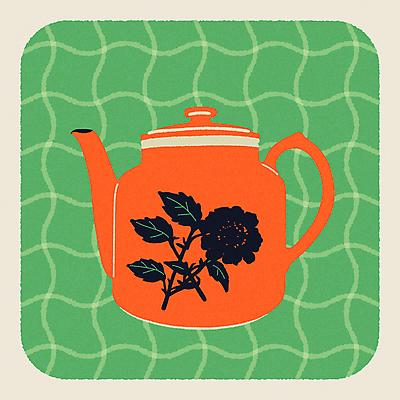 꽃 잎 패턴 일러스트 티타임 사람없음 초록색 주황색 빈티지 찻주전자 엽서 격자 국내일러스트 AI파일 식물 컬러 컨셉 무늬 주전자 휴식 편지 파일형식 벡터