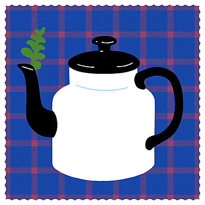 잎 패턴 일러스트 티타임 사람없음 파란색 흰색 빈티지 찻주전자 체크무늬 엽서 국내일러스트 AI파일 식물 컬러 컨셉 무늬 주전자 휴식 편지 파일형식 벡터