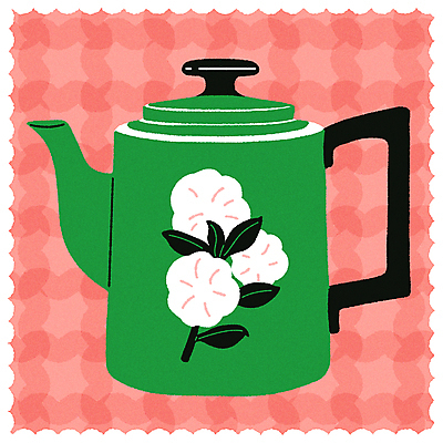 패턴 일러스트 티타임 사람없음 초록색 빈티지 찻주전자 체크무늬 엽서 다홍색 목화솜 국내일러스트 AI파일 컬러 컨셉 무늬 주전자 휴식 편지 솜 파일형식 벡터
