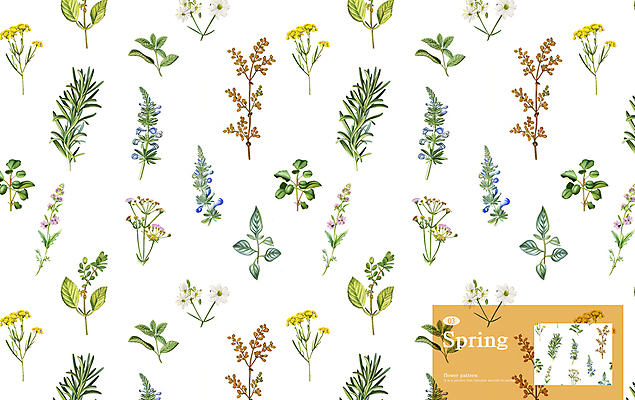 PSD 잎 꽃무늬 패턴 일러스트 사람없음 들꽃 허브 국내일러스트 식물 꽃 무늬 파일형식
