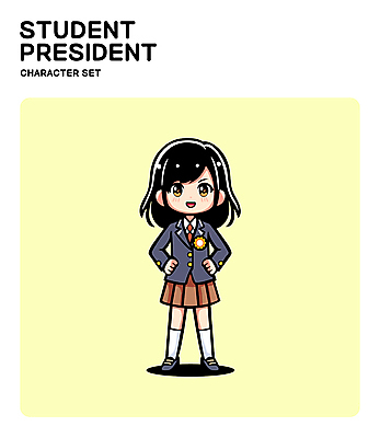 전신 캐릭터 여학생 여자 교복 허리손 일러스트 청소년 한명 미소 노란색 자신감 십대여자한명만 전교회장 일러캐릭터 AI파일 1 학생 옷 감정 컬러 포즈 학교 표정 사람 여자한명만 십대여자만 파일형식 벡터