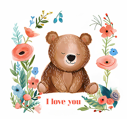 JPG 프로포즈 잎 일러스트 곰 수채화 사랑 사람없음 장미 귀여움 눈감음 봄 국내일러스트 AI일러스트 AI콘텐츠 식물 동물 계절 꽃 감정 컨셉 포유류 모션 파일형식