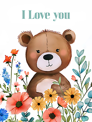 JPG 꽃잎 프로포즈 잎 일러스트 곰 수채화 사랑 사람없음 귀여움 봄 수줍음 국내일러스트 AI일러스트 AI콘텐츠 식물 동물 계절 꽃 감정 컨셉 포유류 파일형식