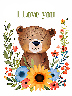 JPG 꽃잎 프로포즈 잎 일러스트 곰 해바라기 수채화 사랑 사람없음 귀여움 봄 국내일러스트 AI일러스트 AI콘텐츠 식물 동물 계절 꽃 감정 컨셉 포유류 파일형식