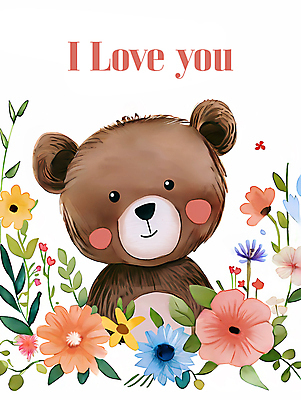 JPG 프로포즈 잎 일러스트 곰 수채화 사랑 미소 사람없음 귀여움 봄 수줍음 국내일러스트 AI일러스트 AI콘텐츠 식물 동물 계절 감정 컨셉 포유류 표정 파일형식