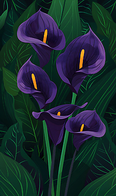 JPG 줄기 잎 일러스트 사람없음 보라색 카라 국내일러스트 AI일러스트 AI콘텐츠 식물 꽃 컬러 파일형식