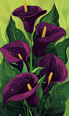 JPG 줄기 잎 일러스트 사람없음 보라색 카라 국내일러스트 AI일러스트 AI콘텐츠 식물 꽃 컬러 파일형식