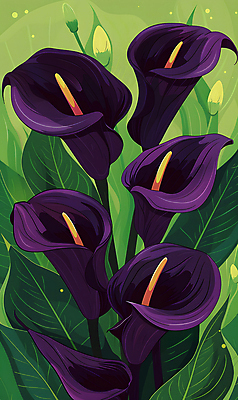 JPG 줄기 잎 일러스트 사람없음 보라색 카라 국내일러스트 AI일러스트 AI콘텐츠 식물 꽃 컬러 파일형식