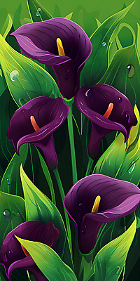 JPG 줄기 잎 일러스트 사람없음 보라색 카라 국내일러스트 AI일러스트 AI콘텐츠 식물 꽃 컬러 파일형식