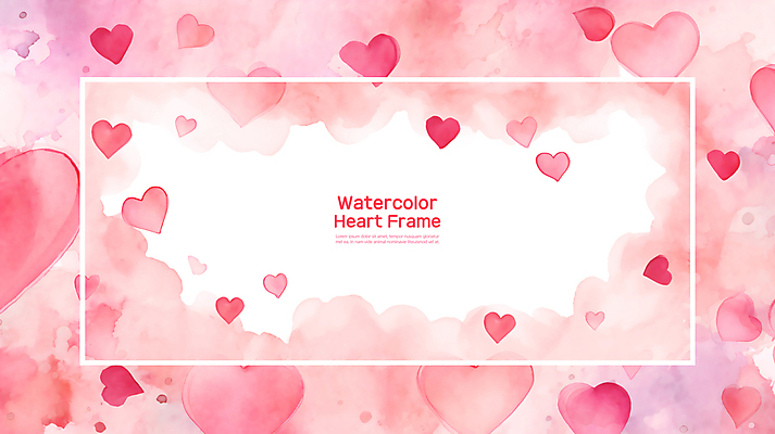 PSD 편집이미지 분홍색 수채화 프레임 사랑 사람없음 로맨틱 하트 질감 번짐 이미지편집 모양 감정 컬러 컨셉 파일형식 효과