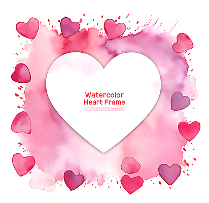 PSD 편집이미지 분홍색 수채화 프레임 사랑 사람없음 로맨틱 하트 질감 번짐 이미지편집 모양 감정 컬러 컨셉 파일형식 효과