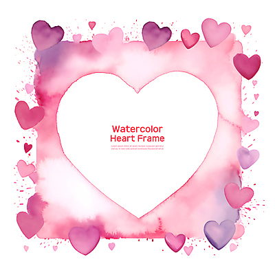 PSD 편집이미지 분홍색 수채화 프레임 사랑 사람없음 로맨틱 하트 질감 번짐 이미지편집 모양 감정 컬러 컨셉 파일형식 효과