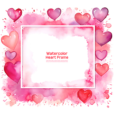 PSD 편집이미지 분홍색 수채화 프레임 사랑 사람없음 로맨틱 하트 질감 번짐 이미지편집 모양 감정 컬러 컨셉 파일형식 효과
