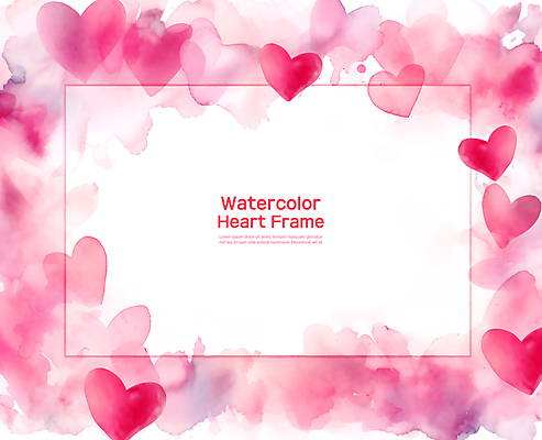 PSD 편집이미지 분홍색 수채화 프레임 사랑 사람없음 로맨틱 하트 질감 번짐 이미지편집 모양 감정 컬러 컨셉 파일형식 효과
