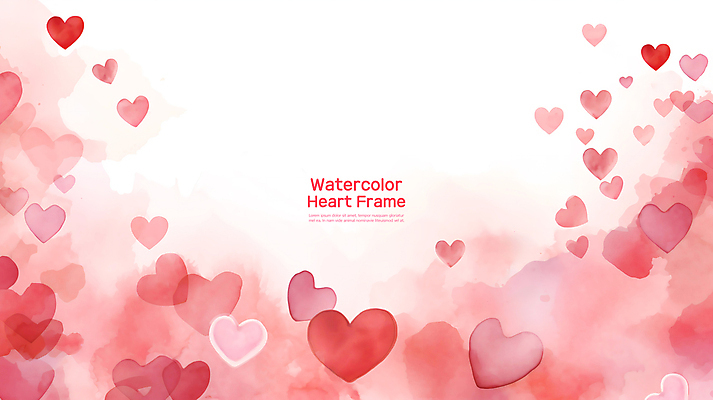 PSD 편집이미지 분홍색 수채화 프레임 사랑 사람없음 로맨틱 하트 질감 번짐 이미지편집 모양 감정 컬러 컨셉 파일형식 효과