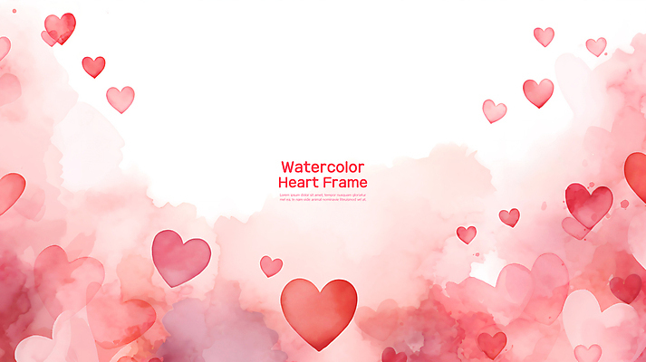PSD 편집이미지 분홍색 수채화 프레임 사랑 사람없음 로맨틱 하트 질감 번짐 이미지편집 모양 감정 컬러 컨셉 파일형식 효과