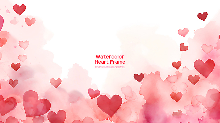PSD 편집이미지 분홍색 수채화 프레임 사랑 사람없음 로맨틱 하트 질감 번짐 이미지편집 모양 감정 컬러 컨셉 파일형식 효과