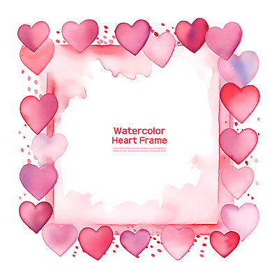 PSD 편집이미지 분홍색 수채화 프레임 사랑 사람없음 로맨틱 하트 질감 번짐 이미지편집 모양 감정 컬러 컨셉 파일형식 효과