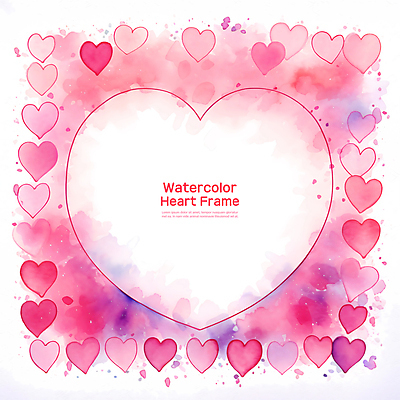 PSD 편집이미지 분홍색 수채화 프레임 사랑 사람없음 로맨틱 하트 질감 번짐 이미지편집 모양 감정 컬러 컨셉 파일형식 효과