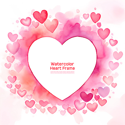 PSD 편집이미지 분홍색 수채화 프레임 사랑 사람없음 로맨틱 하트 질감 번짐 이미지편집 모양 감정 컬러 컨셉 파일형식 효과
