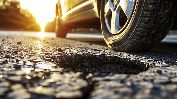 JPG 편집이미지 도로 자동차 공사 사람없음 주황색 균열 위험 사건 재해 웅덩이 편집실사 AI포토 AI콘텐츠 길 육상교통 컬러 컨셉 교통시설 모션 건설업 CG 파일형식