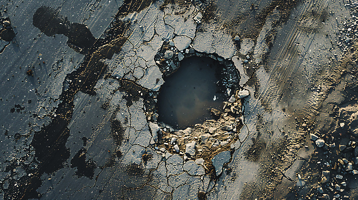 JPG 편집이미지 도로 자동차 공사 사람없음 파란색 균열 위험 사건 재해 웅덩이 편집실사 AI포토 AI콘텐츠 길 육상교통 컬러 컨셉 교통시설 모션 건설업 CG 파일형식