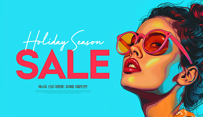 PSD 모델 편집이미지 여자 백그라운드 한명 상반신 성인 타이포그라피 여름 파란색 쇼핑 선글라스 세일 빈티지 복고 팝아트 신상품 성인여자한명만 이미지편집 문자 1 계절 안경 컬러 컨셉 사람 상품 그림 여자한명만 성인여자만 파일형식