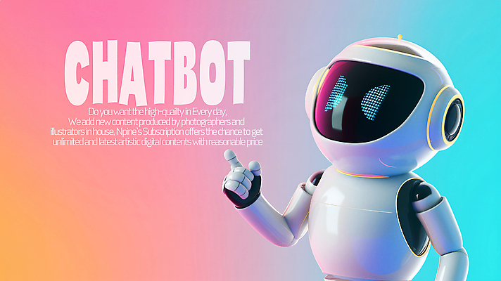 PSD 편집이미지 캐릭터 사람없음 3D 가리킴 로봇 입체 소셜미디어 채팅봇 AI_인공지능 편집3D 손짓 디지털합성 파일형식