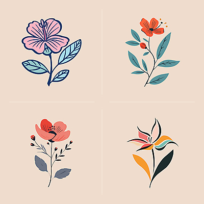 꽃 선 줄기 잎 일러스트 사람없음 빈티지 심플 국내일러스트 AI파일 식물 컨셉 파일형식 벡터