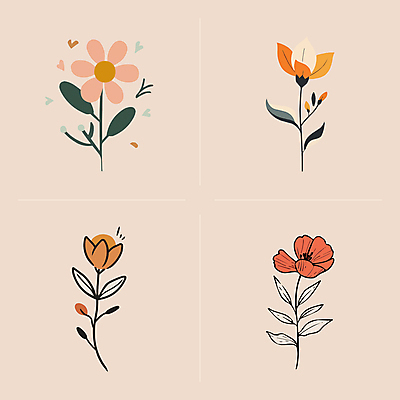 꽃 선 줄기 잎 일러스트 사람없음 빈티지 심플 국내일러스트 AI파일 식물 컨셉 파일형식 벡터