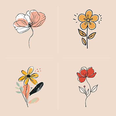 꽃 선 줄기 잎 일러스트 사람없음 빈티지 심플 국내일러스트 AI파일 식물 컨셉 파일형식 벡터