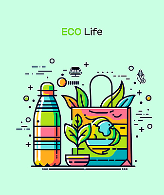 화분 일러스트 나뭇잎 사람없음 라이프 재활용 플라스틱 에코백 자연친화 정화 국내일러스트 AI파일 잎 가방 자연 재질 생활 에코 친환경 파일형식 벡터