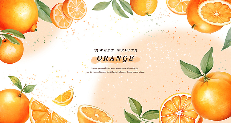 PSD 백그라운드 잎 오렌지 일러스트 수채화 프레임 사람없음 주황색 국내일러스트 식물 컬러 과일 파일형식