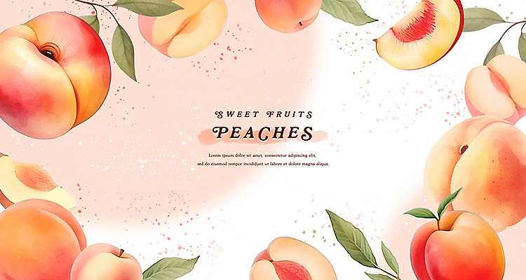 PSD 분홍색 백그라운드 잎 일러스트 수채화 프레임 사람없음 복숭아 국내일러스트 식물 컬러 과일 파일형식