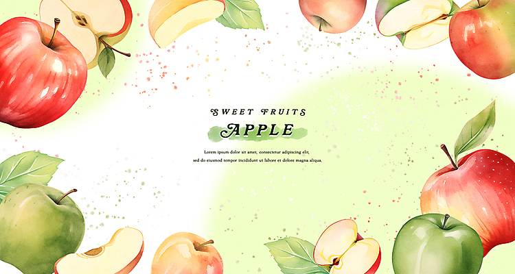 PSD 백그라운드 잎 일러스트 수채화 프레임 사람없음 빨간색 초록색 사과 풋사과 국내일러스트 식물 컬러 과일 파일형식