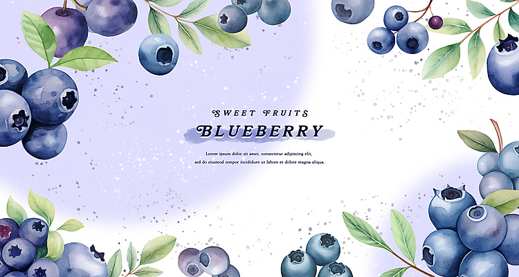 PSD 백그라운드 잎 일러스트 수채화 프레임 사람없음 파란색 블루베리 국내일러스트 식물 컬러 과일 파일형식
