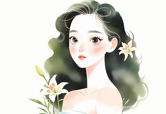 PSD 여자 일러스트 한명 상반신 성인 화장 뷰티 백합 미인 피부관리 스킨케어 성인여자한명만 국내일러스트 1 꽃 사람 여자한명만 성인여자만 파일형식