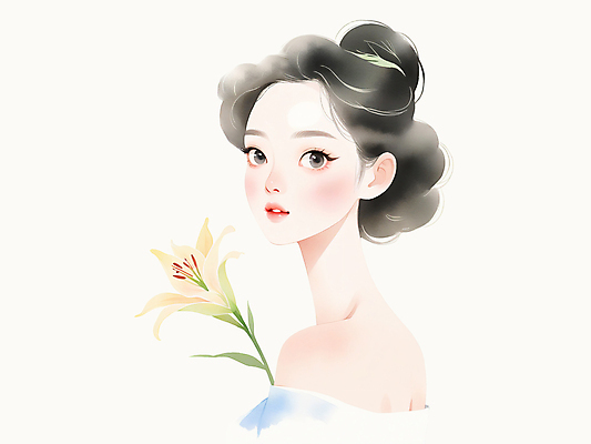 PSD 여자 일러스트 한명 상반신 성인 화장 뷰티 백합 미인 피부관리 스킨케어 성인여자한명만 국내일러스트 1 꽃 사람 여자한명만 성인여자만 파일형식