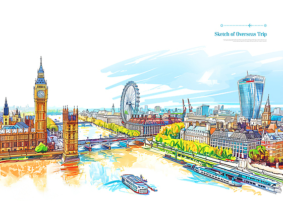 PSD 편집이미지 해외여행 여행 영국 풍경 사람없음 컬러풀 세계 글로벌 고층빌딩 스케치 런던 대관람차 빅벤 런던브릿지 이미지편집 해외 유럽 컬러 미술 빌딩 다리_건축물 놀이기구 시계탑 파일형식