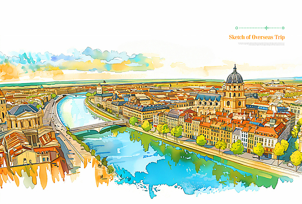 PSD 편집이미지 해외여행 여행 풍경 사람없음 강 컬러풀 세계 글로벌 프랑스 스케치 보르도 가교 이미지편집 해외 건축물 유럽 컬러 미술 파일형식