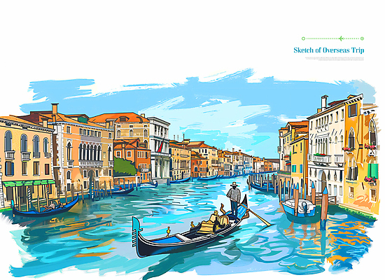 PSD 편집이미지 해외여행 여행 풍경 사람없음 강 컬러풀 세계 글로벌 이탈리아 스케치 베네치아 수상가옥 선박 이미지편집 해외 유럽 컬러 수상교통 주택 미술 파일형식