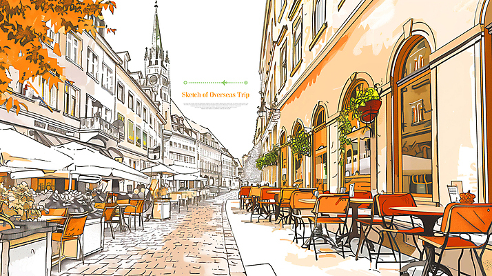 PSD 편집이미지 해외여행 여행 독일 풍경 사람없음 컬러풀 세계 글로벌 스케치 뮌헨 야외카페 카페테라스 이미지편집 해외 유럽 컬러 미술 카페 파일형식