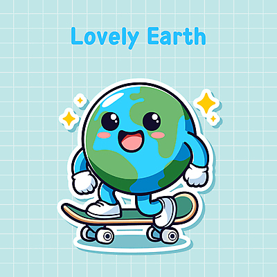 일러스트 놀이 미소 사람없음 파란색 반짝임 운동 귀여움 스케이트보드 그린에너지 격자 활기 지구의날 국내일러스트 일러캐릭터 지구캐릭터 AI파일 캐릭터 기념일 지구 컬러 컨셉 무늬 모션 표정 건강 에너지 보드_스포츠 파일형식 벡터