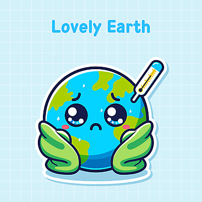 감정 일러스트 건강 사람없음 파란색 환경 고통 환경오염 보호 체온계 땀 격자 울상 지구의날 기후위기 국내일러스트 일러캐릭터 지구캐릭터 AI파일 캐릭터 기념일 지구 컬러 컨셉 무늬 온도계 위기 파일형식 벡터