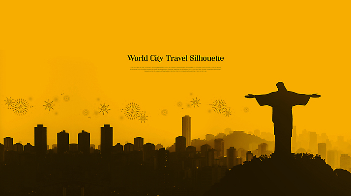 PSD 편집이미지 실루엣 여행 빌딩 사람없음 세계 글로벌 고층빌딩 주황색 대도시 랜드마크 예수상 이미지편집 컬러 촬영기법 건물 조형물 도시 파일형식
