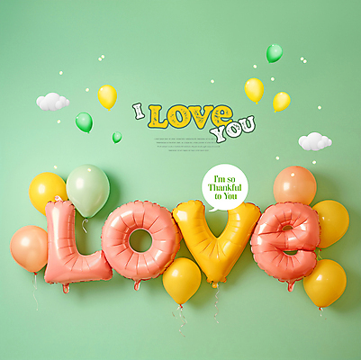 PSD 구름 편집이미지 문자 백그라운드 말풍선 사랑 타이포그라피 사람없음 초록색 감사 꽃가루 풍선 이미지편집 자연요소 감정 컬러 가루 파일형식